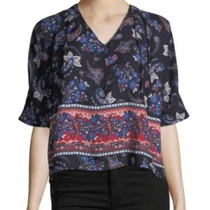 Collective Concepts V Neck Paisley Blouse Top Side Tie Medium NEW. 245